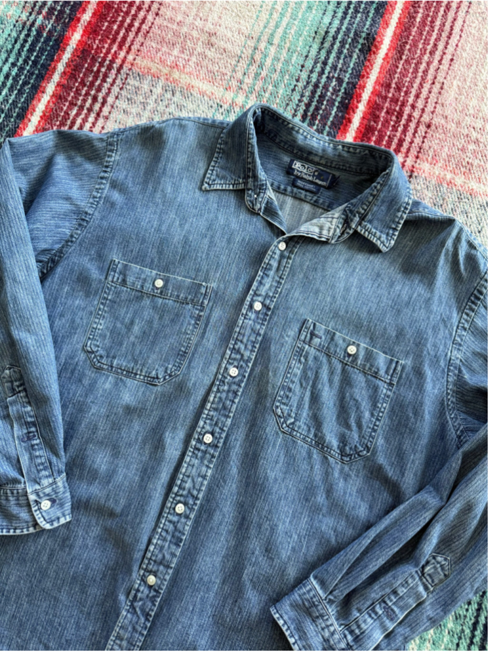 Vintage Polo Ralph Lauren Jacquard Denim Workshirt XL
